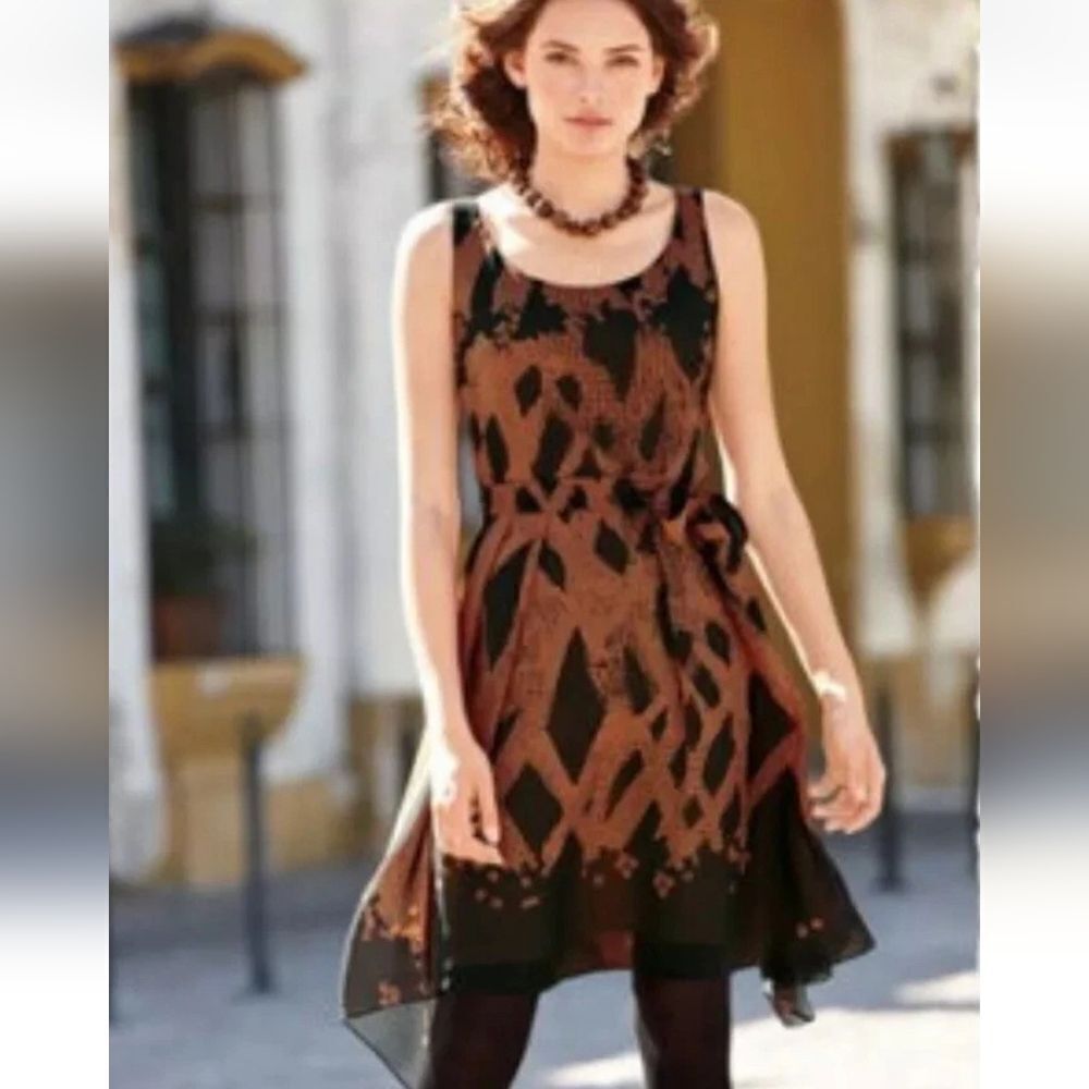 Peruvian Connection Shibori silk sleeveless, asymmetrical dress size 6